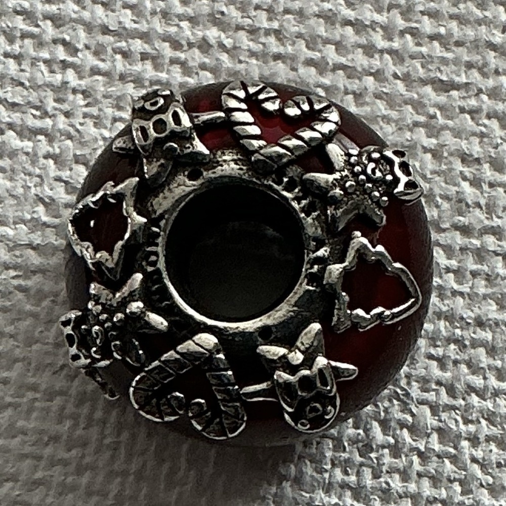 Pandora Christmas Candy Cane Holiday Charm Red Murano Glass ALE 925 Silver